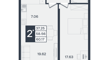 2-к. квартира, 60 м²