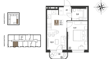 1-к. квартира, 35&nbsp;м²