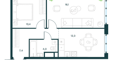 2-к. квартира, 52 м²
