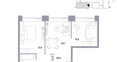 3-к. квартира, 52 м²