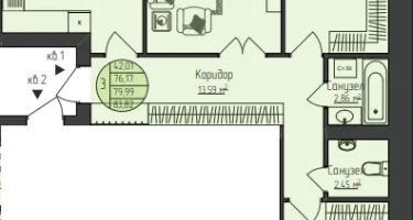 3-к. квартира, 83&nbsp;м²