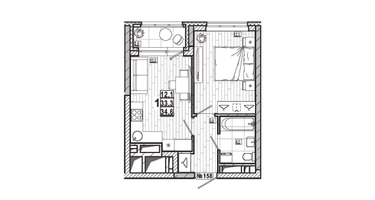 1-к. квартира, 34&nbsp;м²