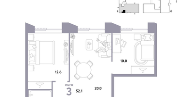 3-к. квартира, 52 м²