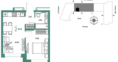 2-к. квартира, 34 м²