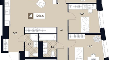 4-к. квартира, 128 м²