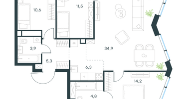 4-к. квартира, 92 м²