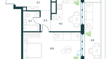 1-к. квартира, 45 м²