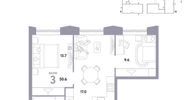 3-к. квартира, 50&nbsp;м²