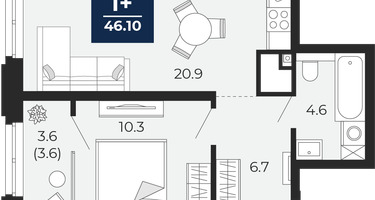 1-к. квартира, 46&nbsp;м²