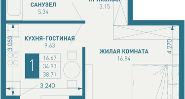 1-к. квартира, 39&nbsp;м²