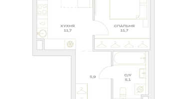 1-к. квартира, 34&nbsp;м²