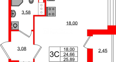 Студия, 24&nbsp;м²