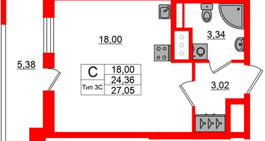 Студия, 24&nbsp;м²