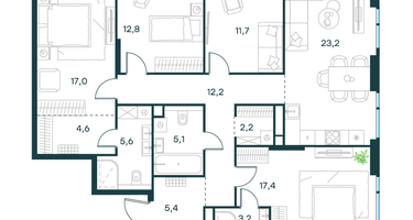 4-к. квартира, 120&nbsp;м²