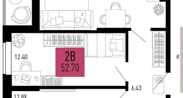 2-к. квартира, 52&nbsp;м²