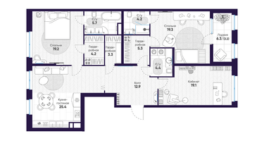 3-к. квартира, 126&nbsp;м²