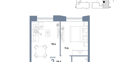 2-к. квартира, 39&nbsp;м²