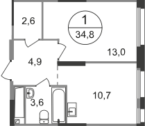 1-к. квартира, 34 м²