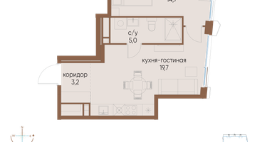 1-к. квартира, 42&nbsp;м²