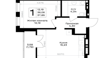 1-к. квартира, 37&nbsp;м²