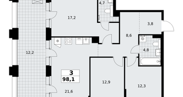3-к. квартира, 98&nbsp;м²