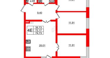 3-к. квартира, 72 м²