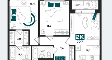 2-к. квартира, 70,7&nbsp;м²