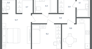 2-к. квартира, 55&nbsp;м²