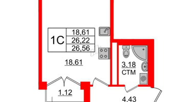 Студия, 25&nbsp;м²
