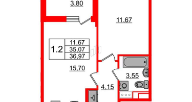 1-к. квартира, 35 м²
