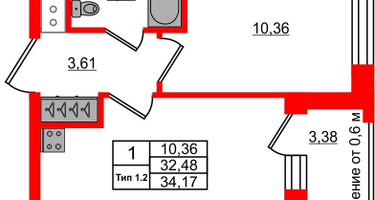1-к. квартира, 32 м²