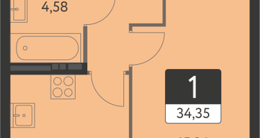 1-к. квартира, 34&nbsp;м²