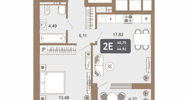 2-к. квартира, 41&nbsp;м²