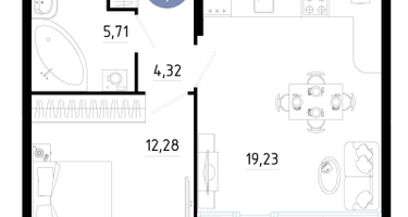 1-к. квартира, 45&nbsp;м²