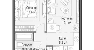 2-к. квартира, 37&nbsp;м²