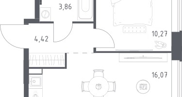 1-к. квартира, 34&nbsp;м²