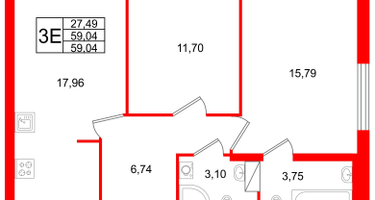 2-к. квартира, 59&nbsp;м²