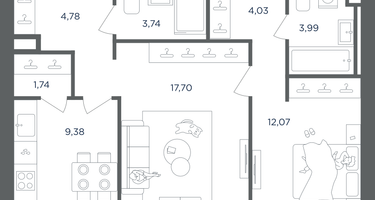 2-к. квартира, 57&nbsp;м²