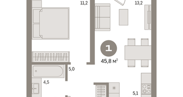 1-к. квартира, 45&nbsp;м²