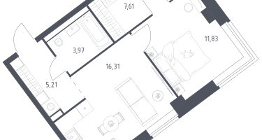 1-к. квартира, 45&nbsp;м²