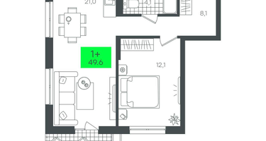 1-к. квартира, 49 м²