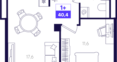 1-к. квартира, 40&nbsp;м²