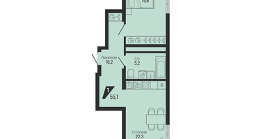 1-к. квартира, 55&nbsp;м²
