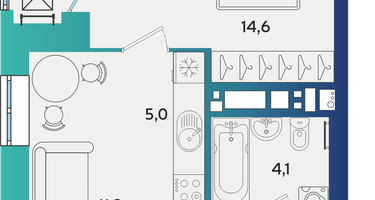 2-к. квартира, 41&nbsp;м²