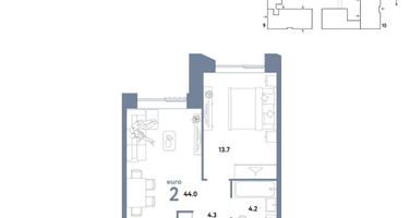 2-к. квартира, 44&nbsp;м²