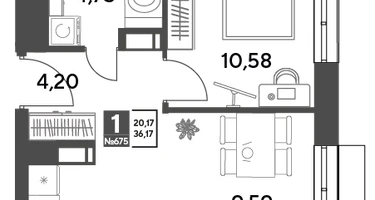 1-к. квартира, 36&nbsp;м²