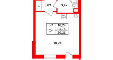 Студия, 24&nbsp;м²