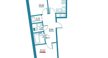 2-к. квартира, 53 м²