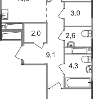 2-к. квартира, 64&nbsp;м²