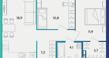 2-к. квартира, 56&nbsp;м²